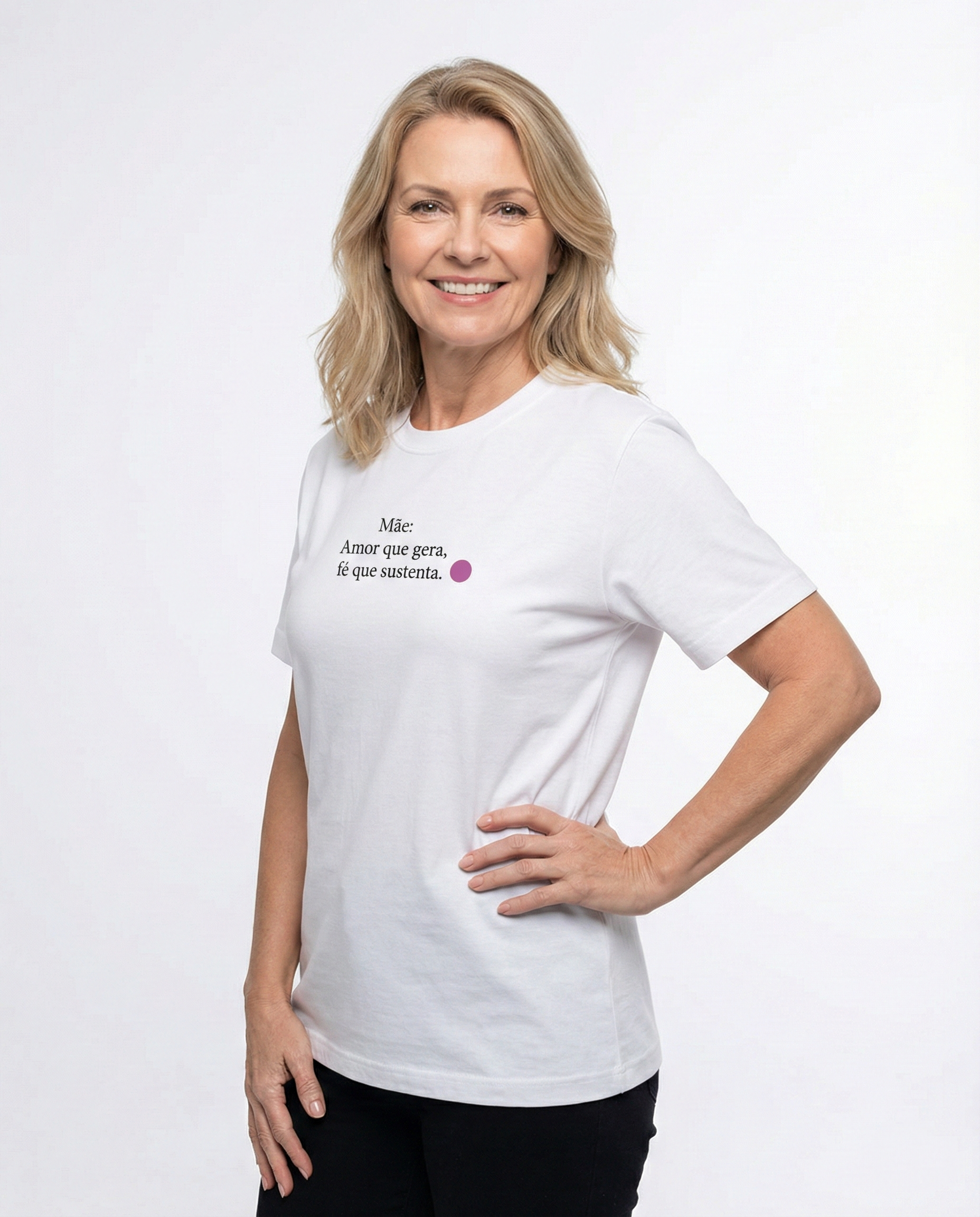 Camiseta Premium Mãe - Amor Que Gera Fé Que Sustenta