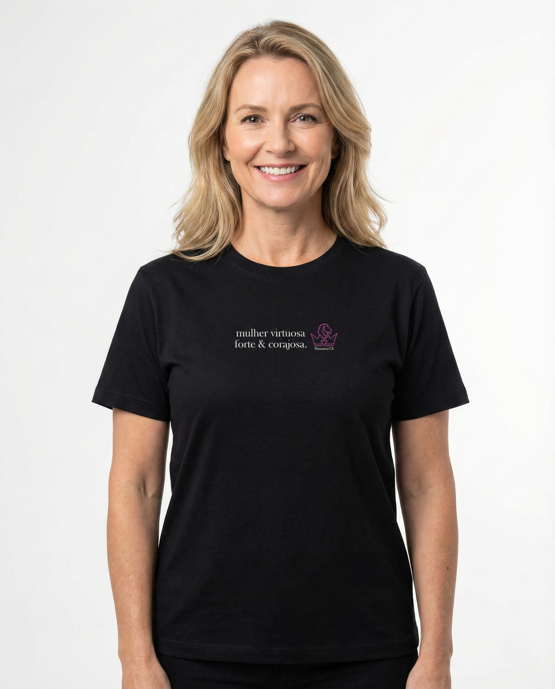 Camiseta Premium Mulher Virtuosa Forte e Corajosa - Provérbios 31